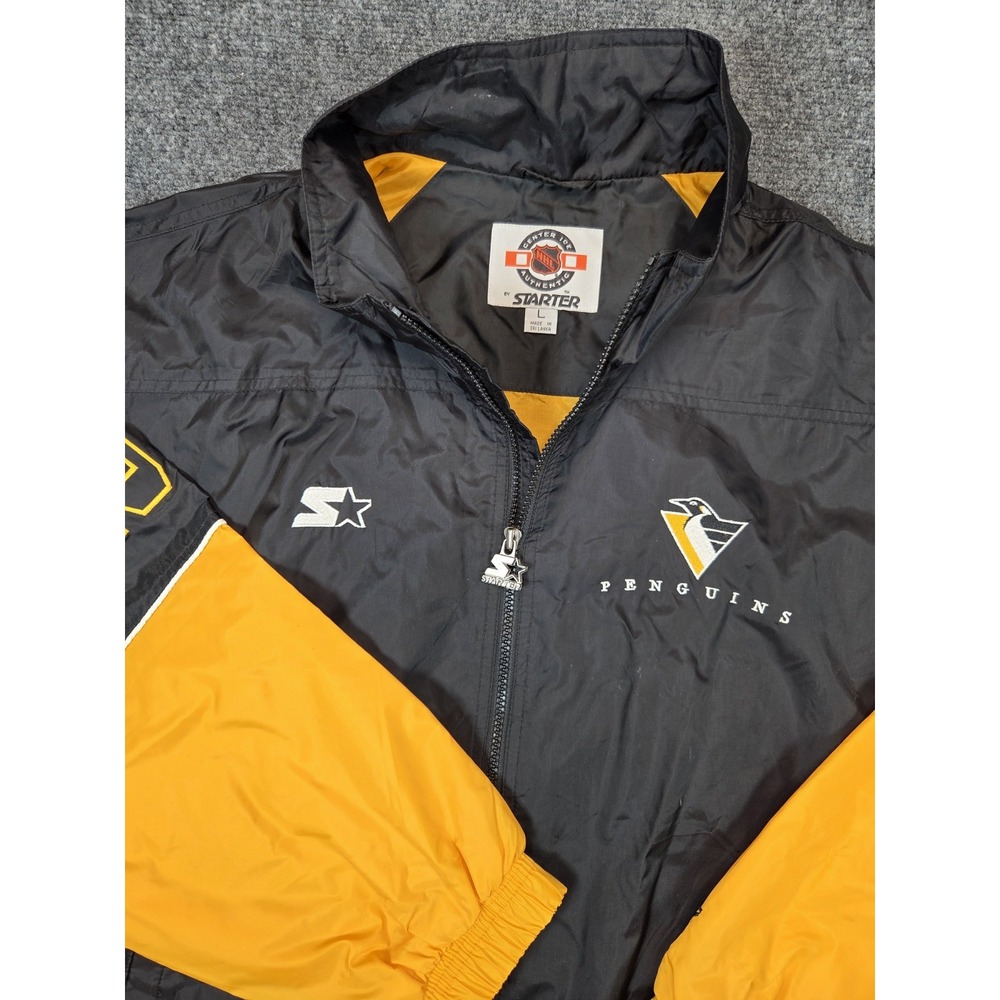 Starter Pittsburg Penguins Jacket Mens Large Black Windbreaker Center Ice NHL
